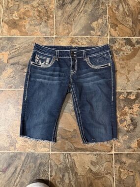Vigoss Indigo Denim Bermuda Shorts with White Contrast Stitching